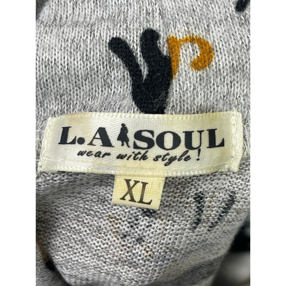 L.A. Soul Gray Animal Print Short Sleeve Cowl Neck Mini Tunic Shift Dress Sz XL - Picture 3 of 4